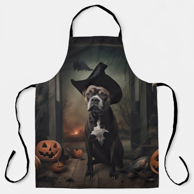 Tablier Citrouilles Staffordshire Terrier Halloween Épouva (Recto)