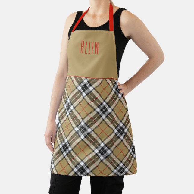 Tablier Clan Chef Thomson Camel Tartan Plaid Name (Insitu)