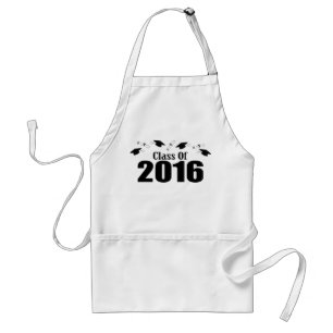 Tablier Classe de 2016 casquettes et diplômes (noir)