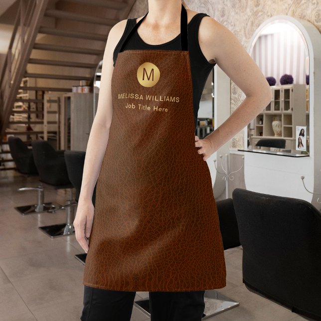 Tablier Classé Faux Brown Cuir & Or Monogramme Uniforme (Créateur téléchargé)