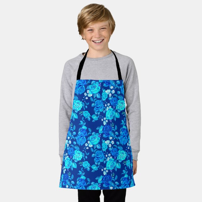 Tablier Classic Blue Rose Flowers Pattern-87600 (Porté)