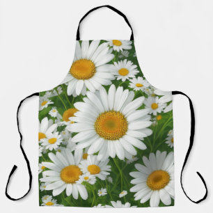 Tablier Classic marguerite motif blanc champs fleuris verd