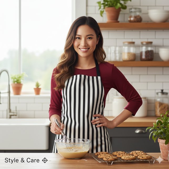 Tablier Classic White Black Stripe Pattern For Daily Cook (Classic White Black Stripe Pattern For Daily Cook Apron)