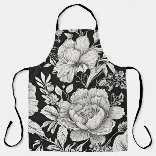 Tablier Classique Floral Vintage Noir et Blanc