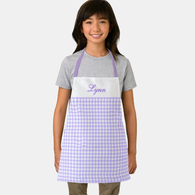 Tablier Classique Gingham Violet & Blanc | Nom Personnalis (Insitu)