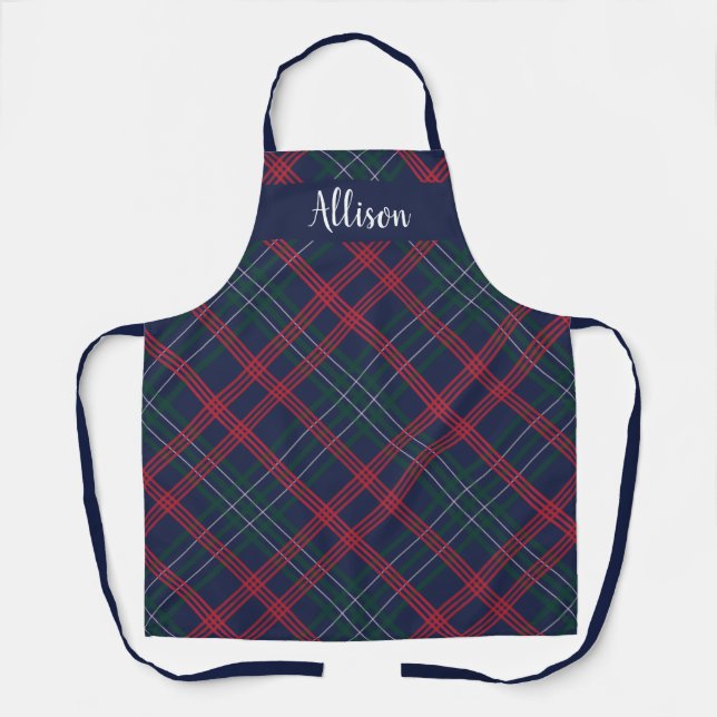 Tablier Classique Monogramme Tartan Écossais Vert Navy Rou (Recto)