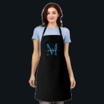 Tablier Classique Noir Bleu Monogramme Girly Feminine Scri<br><div class="desc">Simple Black Bright Ocean Blue Monogramme Élégant Feminine Script Apron</div>