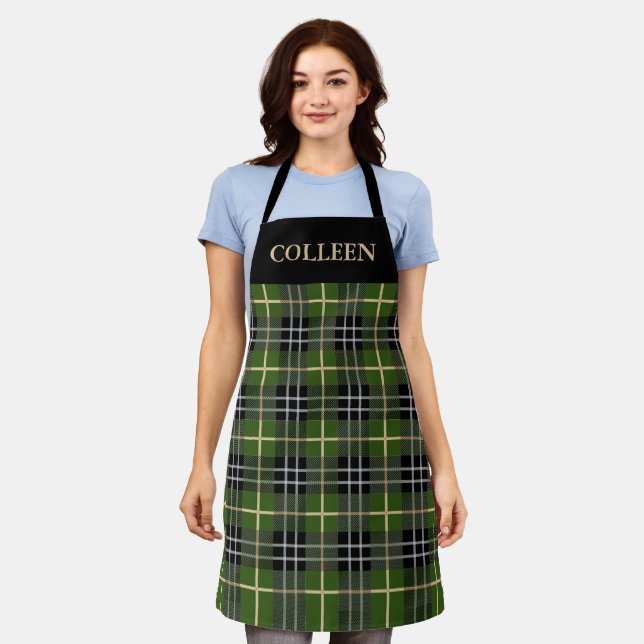 Tablier Classique Rustique Tartan Vert Plaid Noël (Porté)