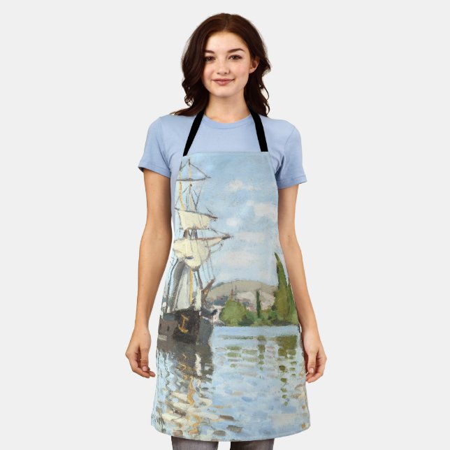 Tablier Claude Monet. Bateaux naviguant sur la Seine à Rou (Porté)