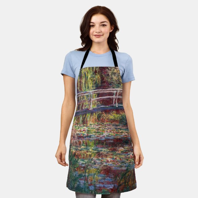 Tablier Claude Monet - Eau Lily étang, Harmonie rose (Porté)