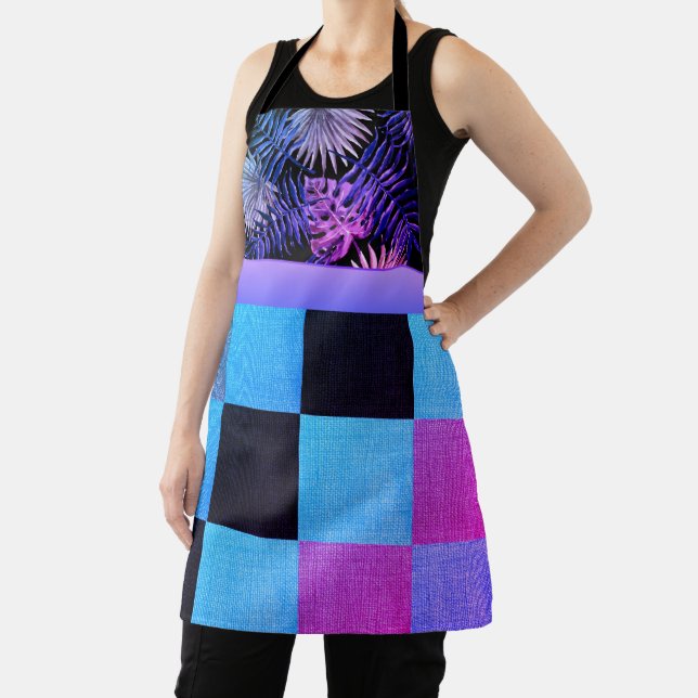Tablier Clic rose pourpre À damiers fougères tropicales (Insitu)