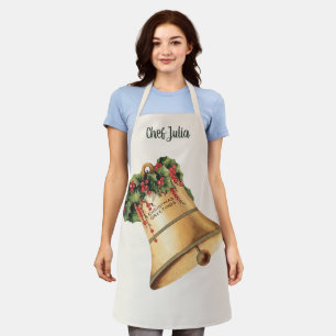Tablier Cloche dorée de Noël vintage, Vœux de la saison