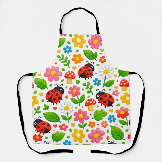 Tablier Coccinelles Mignonnes Fleurs Enfants avec Fleurs e (Recto)