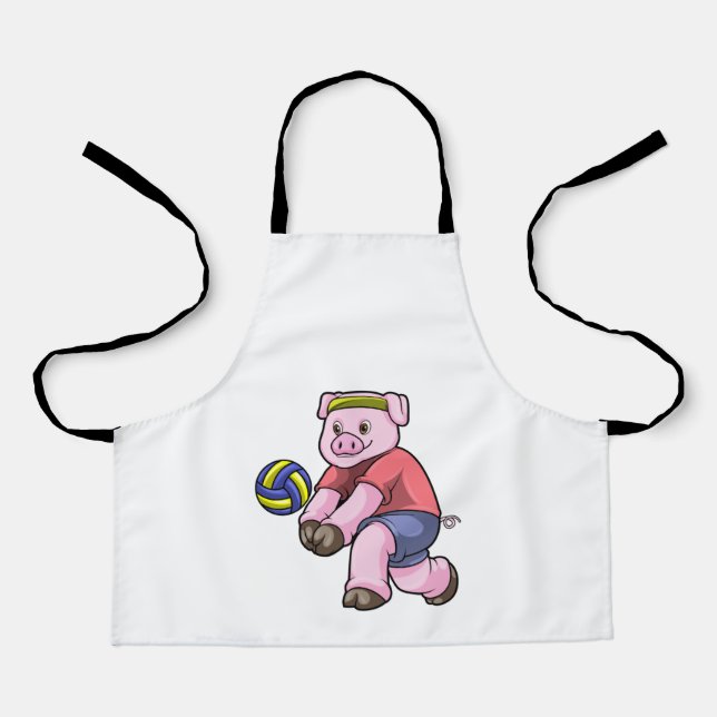 Tablier Cochon au sport avec volley-ball (Recto)