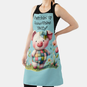 Tablier Cochon Patchwork Fantaisiste dans un Jardin Floral