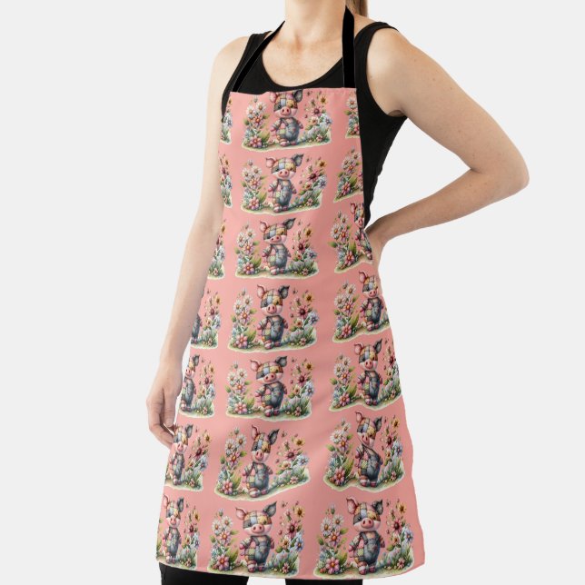 Tablier Cochonnet Patchwork Mignon dans un Jardin Floral (Insitu)