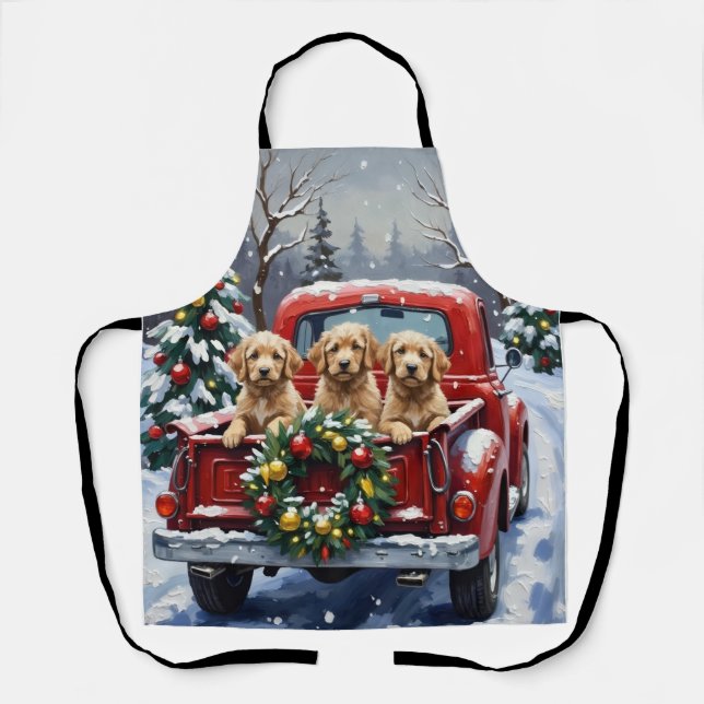 Tablier Cockapoo camion rouge de Noël vacances (Recto)