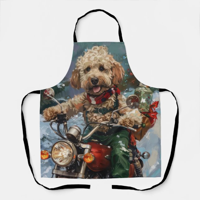 Tablier Cockapoo Chien chevauchant la moto Noël (Recto)