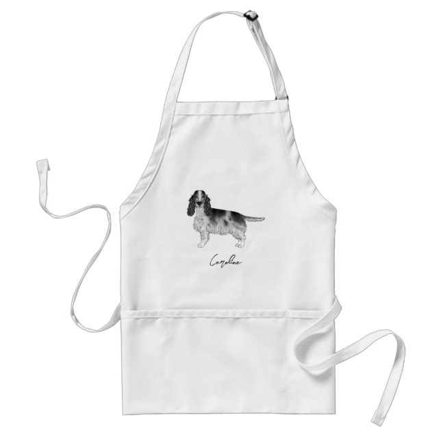 Tablier Cocker Spaniel en noir et blanc & nom personnalisé (Devant)