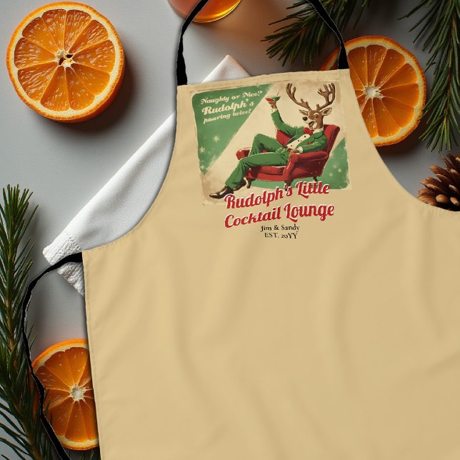 Tablier Cocktail Party Vintage Funny Retro Christmas Party (cocktail party personalized apron funny rudolph naughty nice lounge red green vintage retro)