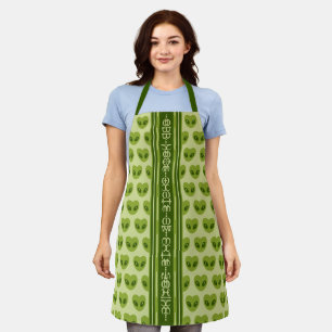 Tablier Cœur Alien Vert en Forme de Cœur Votre Nom en Glyp