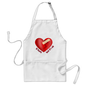 Tablier Coeur brisé guéri avec patch et citation de vie
