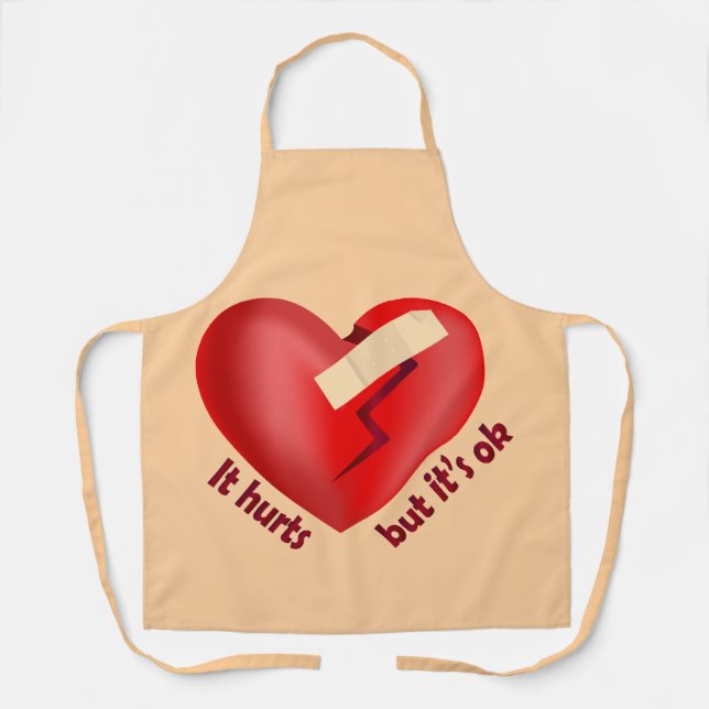Tablier Coeur brisé guéri avec patch et citation de vie (Recto)