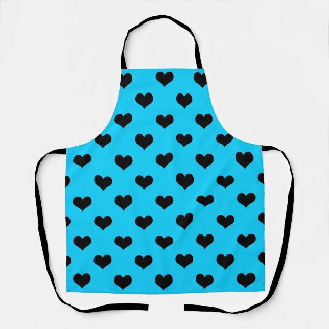 Tablier Cœur d'amour noir sur fond bleu (Recto)