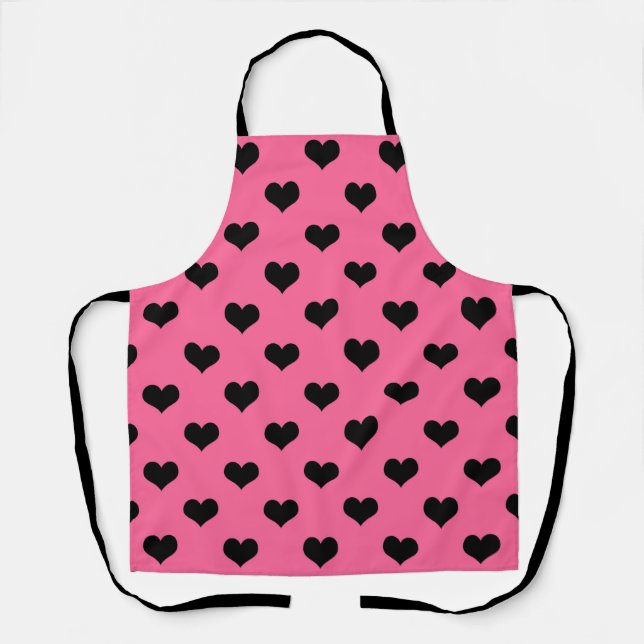 Tablier Cœur d'amour noir sur fond rose (Recto)