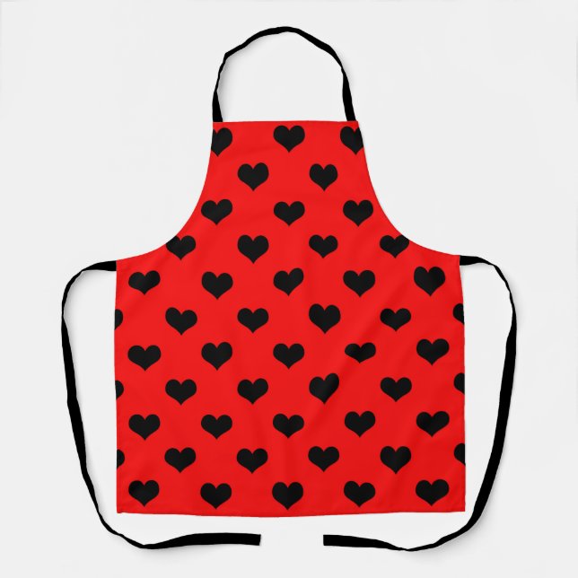 Tablier Cœur d'amour noir sur fond rouge (Recto)