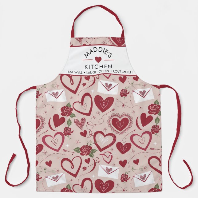 Tablier Coeur romantique et Rose Design Motif sans couture (Recto)