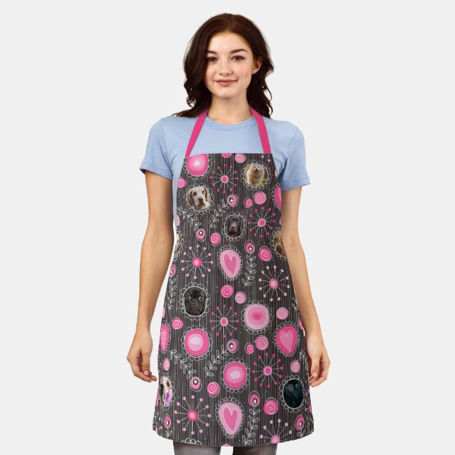 Tablier Coeur rose mignon et Flower Chien Maman Photo Coll (Porté)