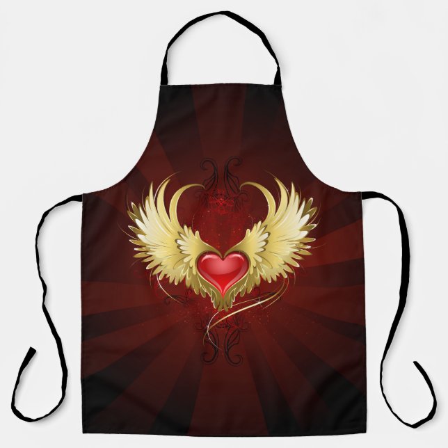Tablier Coeur rouge avec ailes d'or (Recto)