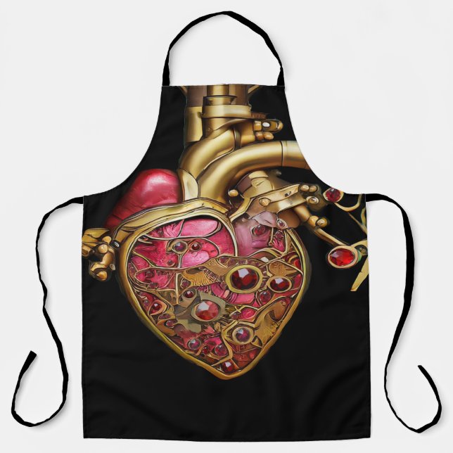 Tablier Cœur Steampunk Rubis et Engrenages Anatomiques (Recto)