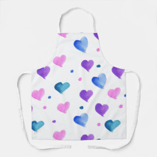 Tablier Coeurs Aquarelle Points Purple Rose Bleu