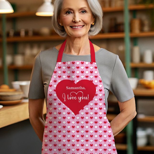 Tablier Cœurs d'amour classiques Cuisine de la Saint-Valen (Classic Love Hearts Personalized Valentine Cooking Apron)