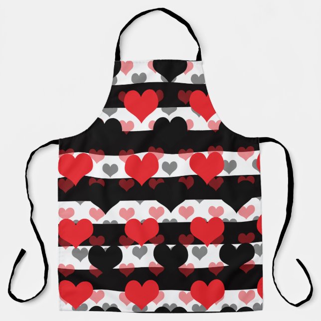 Tablier Coeurs d'Amour Noir Rouge Avec Blancs Noir (Recto)