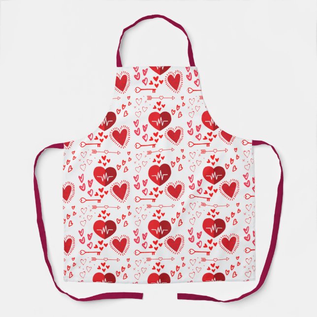 Tablier Coeurs d'amour rouge et papier d'emballage fléché (Recto)