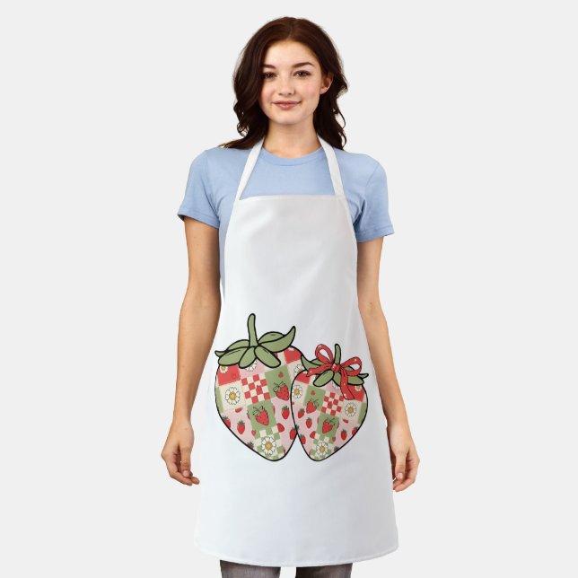 Tablier Cœurs de fraises en patchwork Art mignon Coquette (Porté)