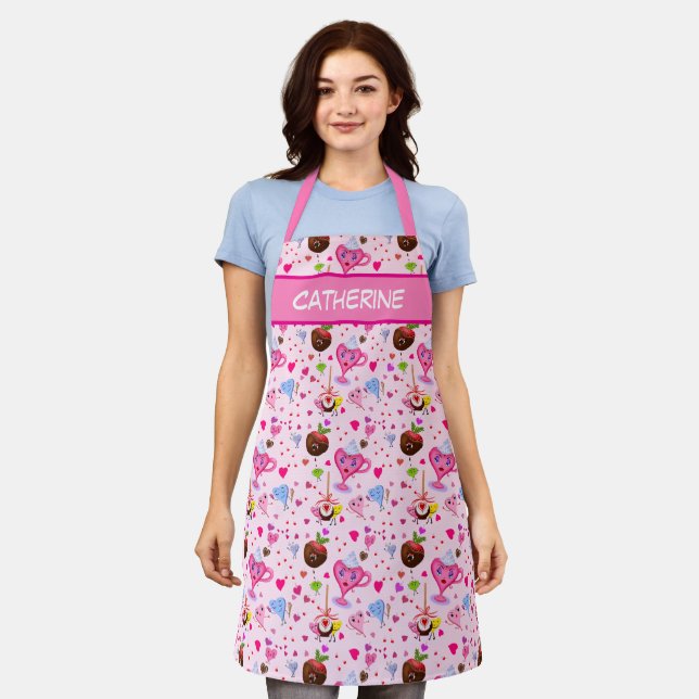Tablier Cœurs doux Kawaii et chocolat (Porté)