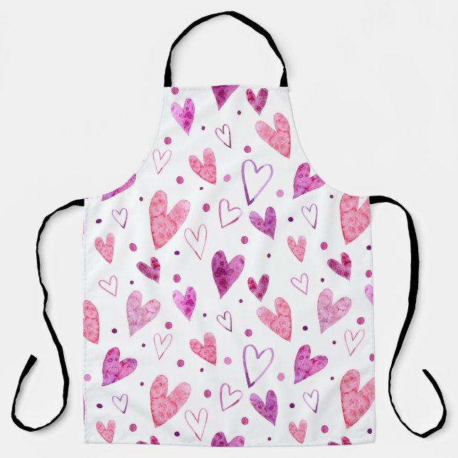 Tablier Coeurs et Pois roses : Plaisir romantique. (Recto)