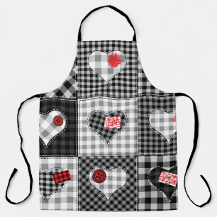 Tablier Coeurs Noir Blanc Patchwork Sans Couleur.
