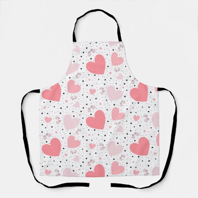 Tablier Cœurs roses et petit cochon (Recto)