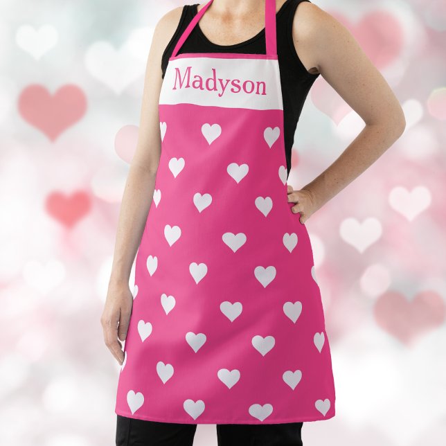 Tablier Coeurs Valentin rose et blanc Personnalisé (Pink and White Valentine Hearts Custom Apron)
