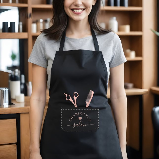 Tablier Coiffeur Salon Faux Poche Poignée Comb & Ciseaux (Hair Salon Fake Stitched Pocket Comb & Scissors Apron)