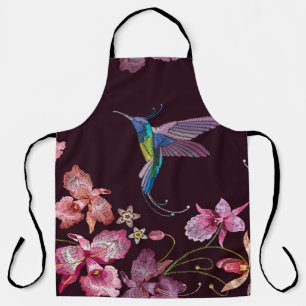 Tablier Colibri et orchidée, mode sans couture tropicale.