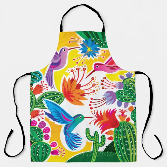 Tablier Colibris et cactus en fleurs (Recto)