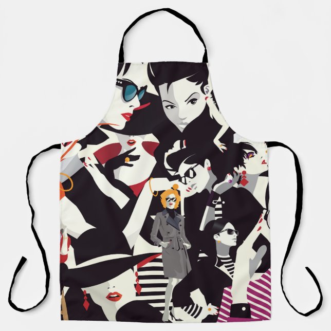 Tablier Collage de filles à la mode : pop art (Recto)