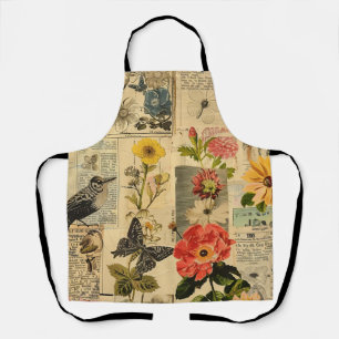 Tablier Collage de journal floral de rossignol vintage