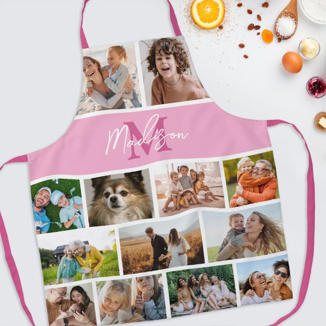 Tablier Collage de photos à monogramme rose (Créateur téléchargé)
